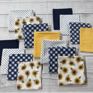 Hudson Baby Receiving Blankets and Burp Cloth Bundle - Sunflower and Navy Prints